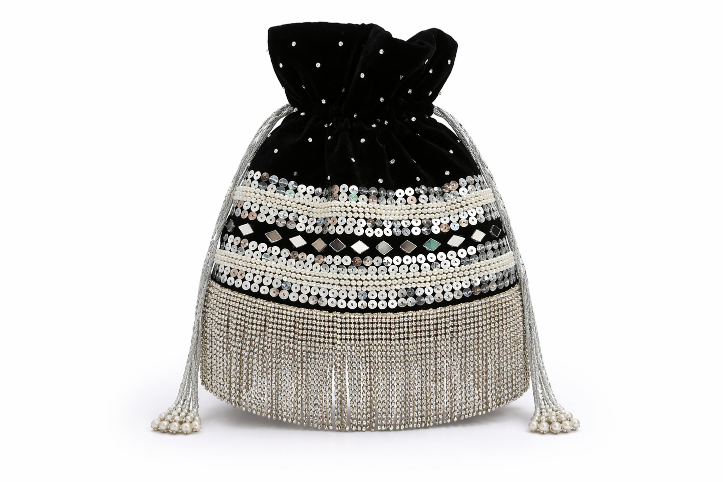 Midnight Crystal Fringe Evening Bag