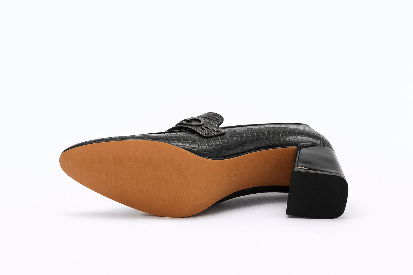 TOTOES Women’s Black Croc Textured Block Heel