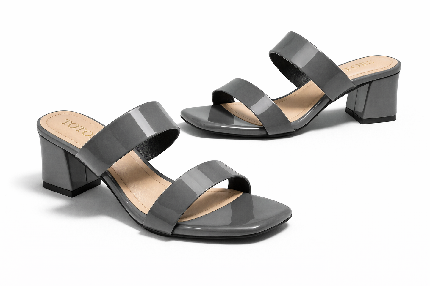 TOTOES Gloss Double Strap Block Heels