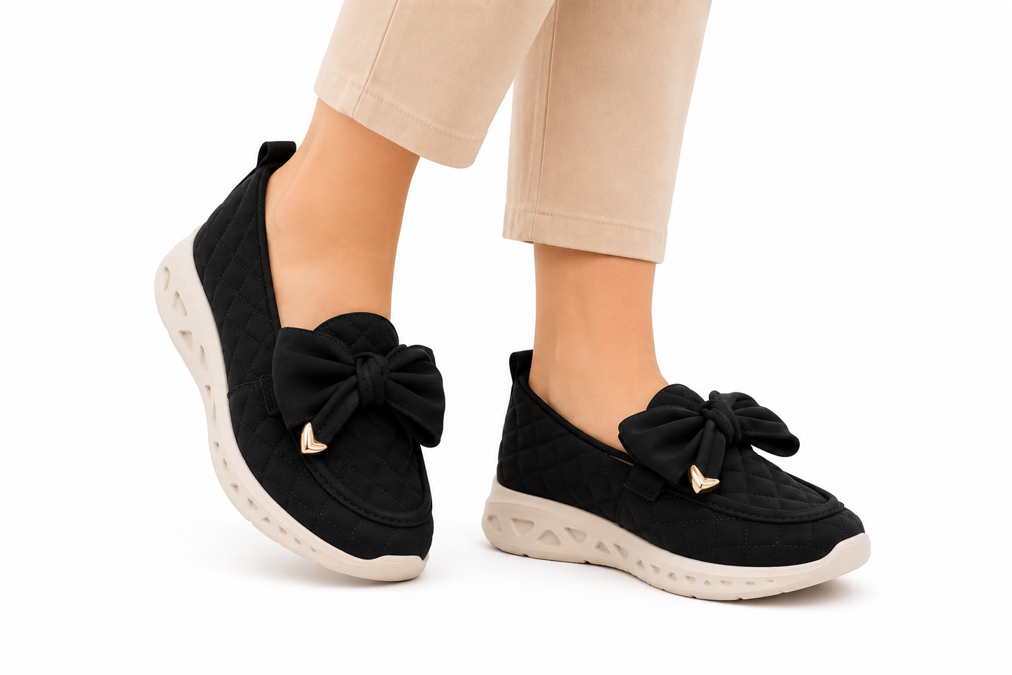 TOTOES Women’s Quilted Bow Comfort Wedge Loafers