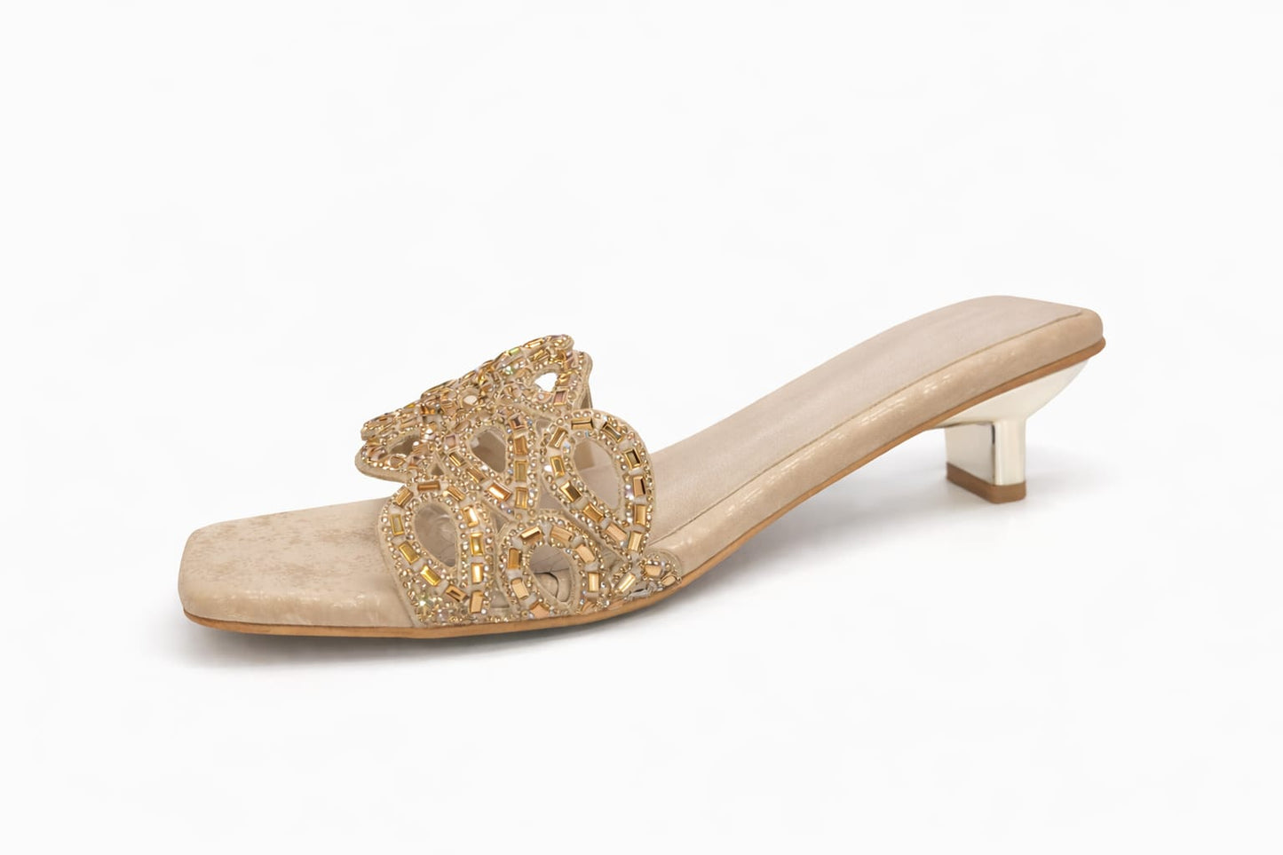Women’s Embellished Kitten Heel Slip-On Sandal