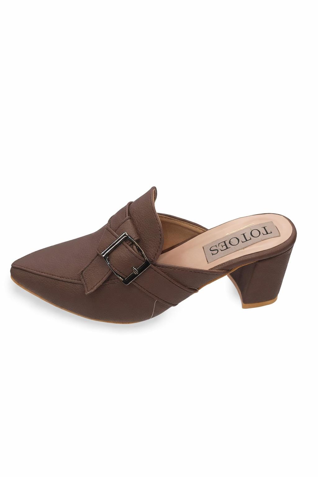 Blush Pink Buckle Mule Heels for Women
