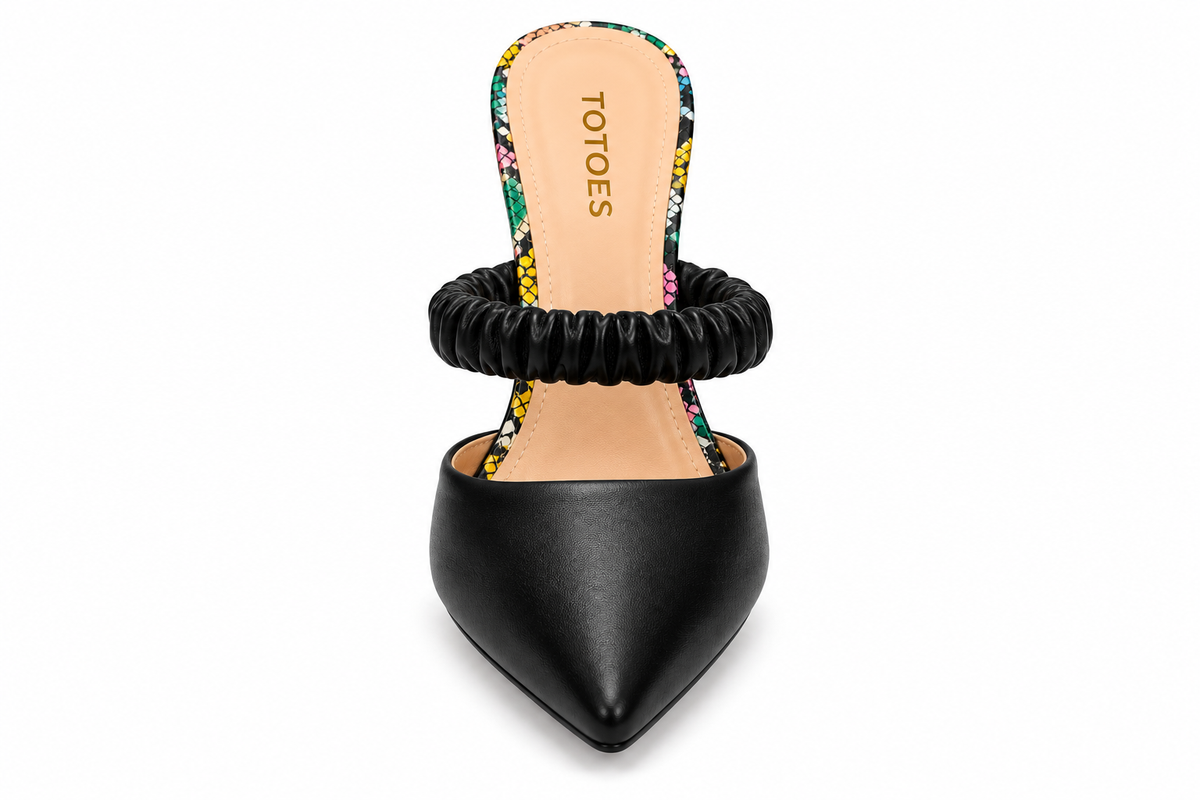 TOTOES Women’s Ruched Strap Square Toe Mule Heels