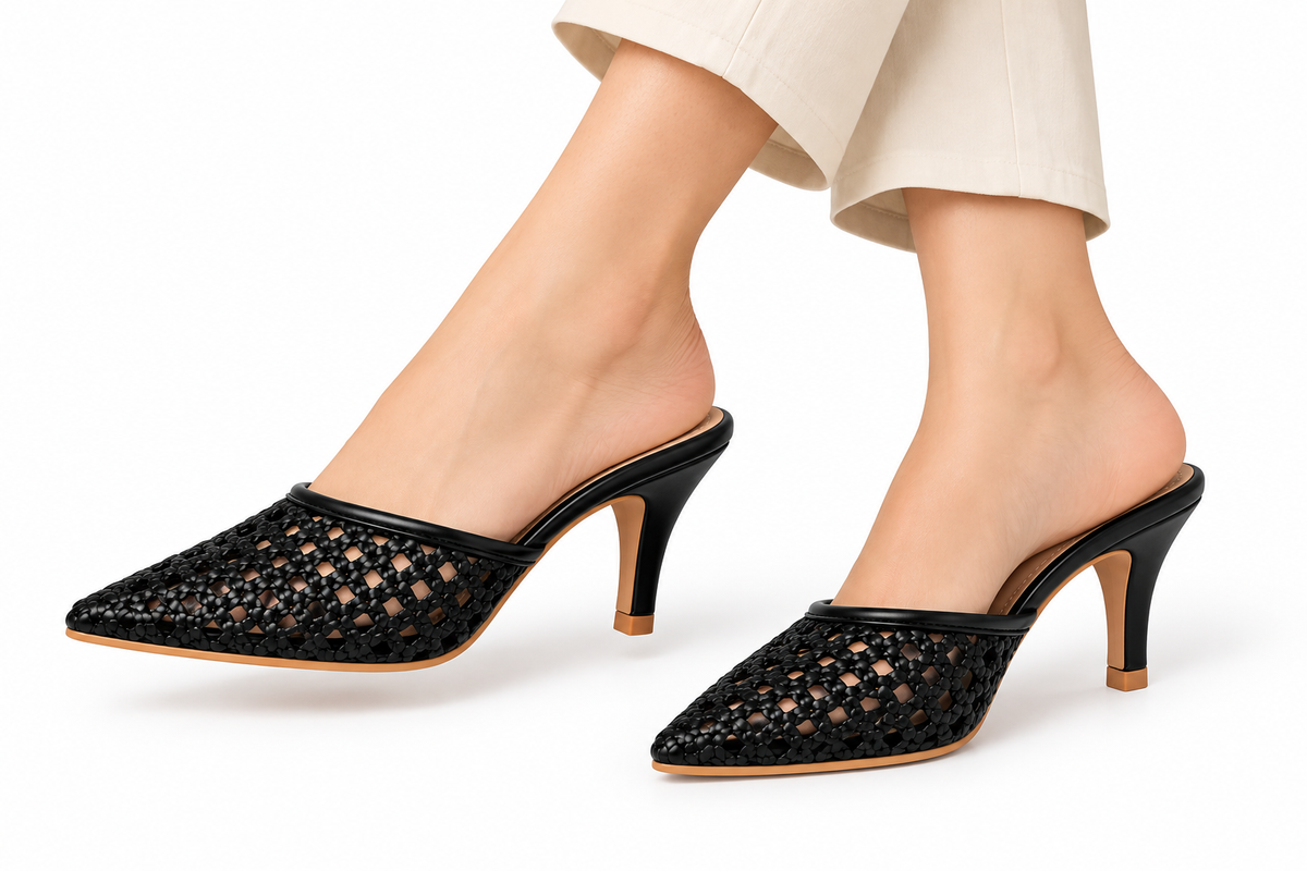TOTOES Women’s Black Woven Pointed Toe Heels