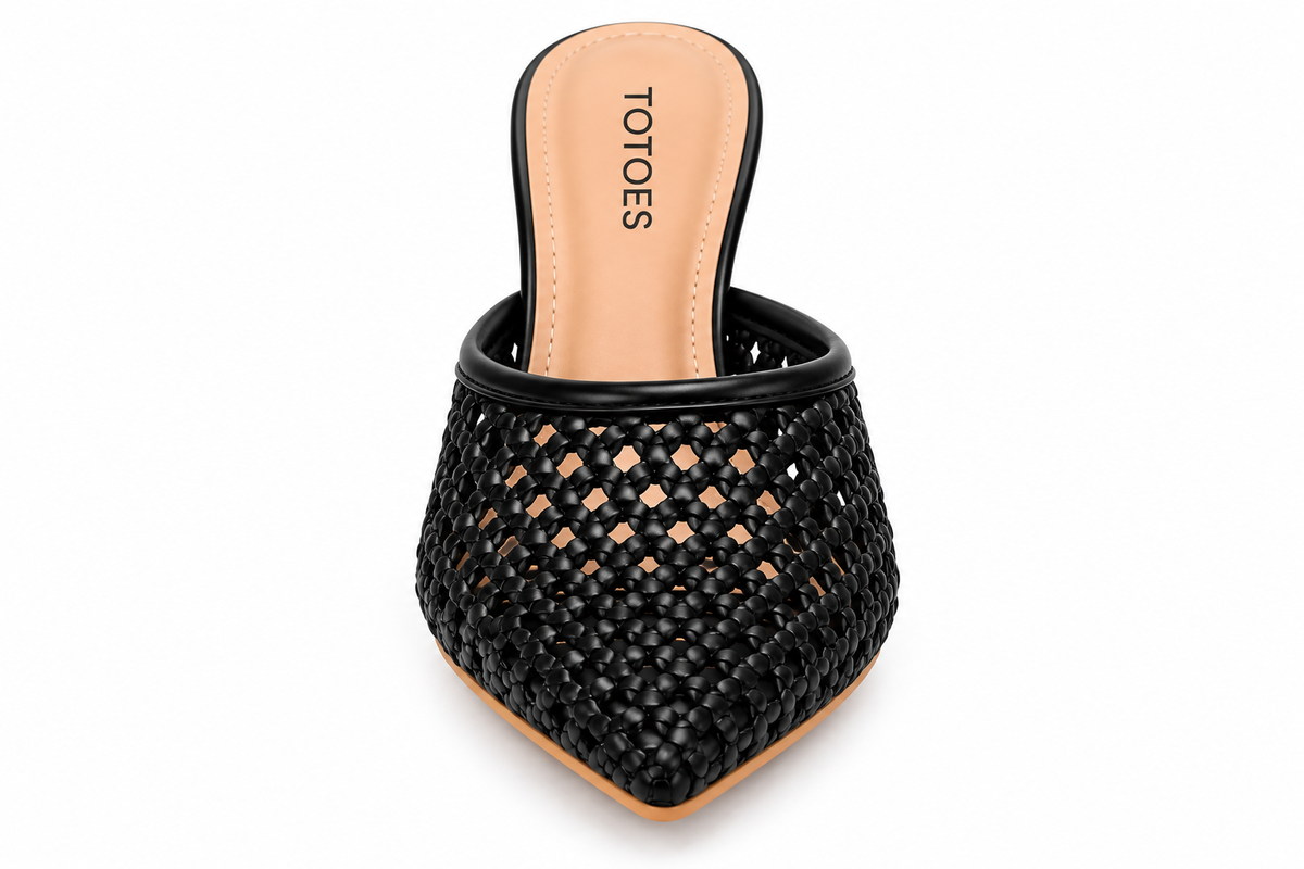 TOTOES Women’s Black Woven Pointed Toe Heels