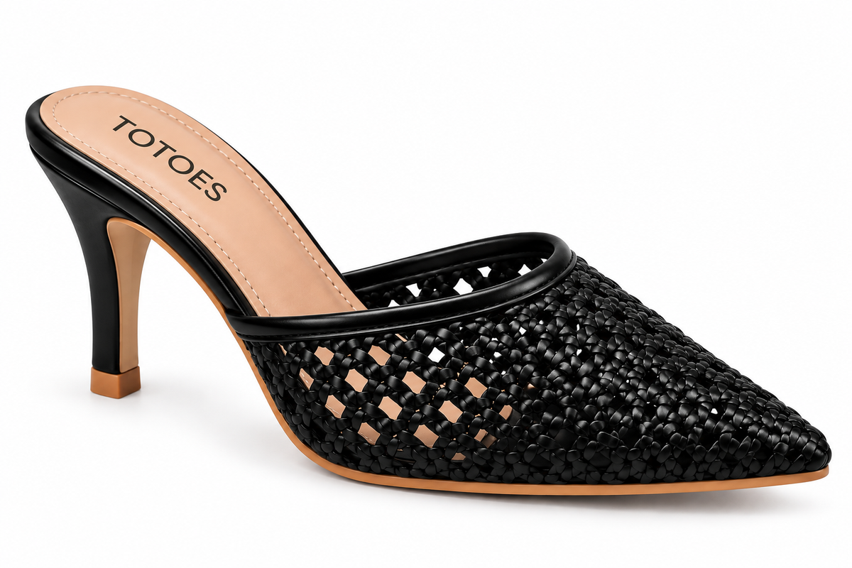 TOTOES Women’s Black Woven Pointed Toe Heels