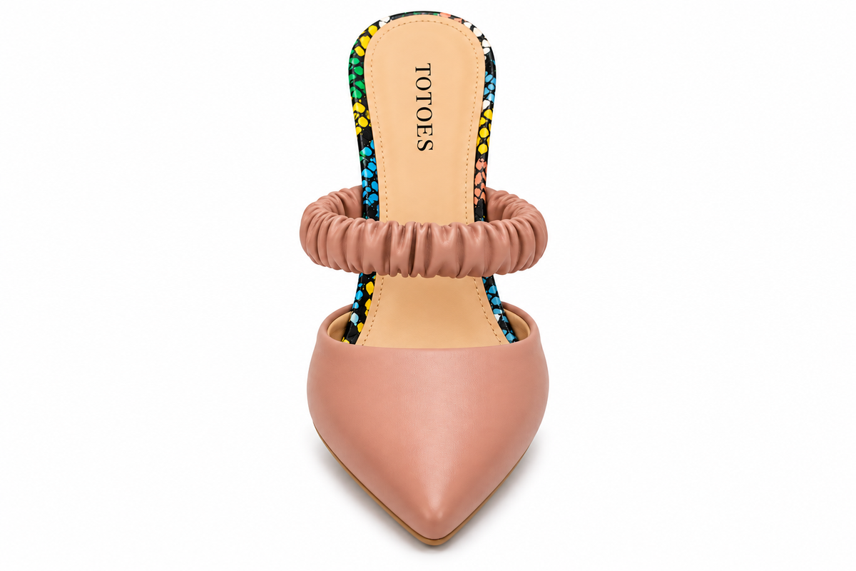 TOTOES Women’s Ruched Strap Square Toe Mule Heels