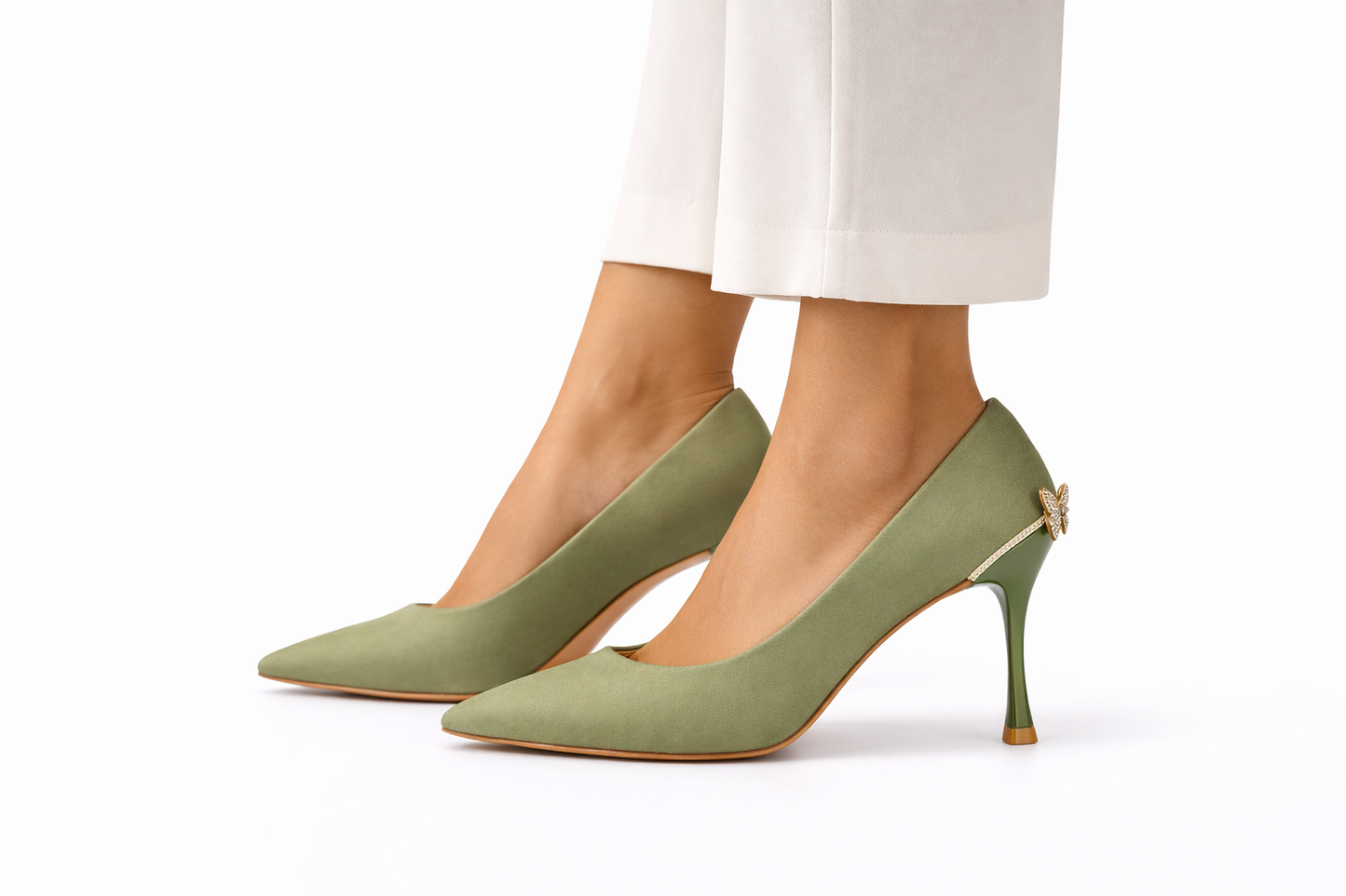 TOTOES Women’s Sage Green Suede Pointed Toe Heels