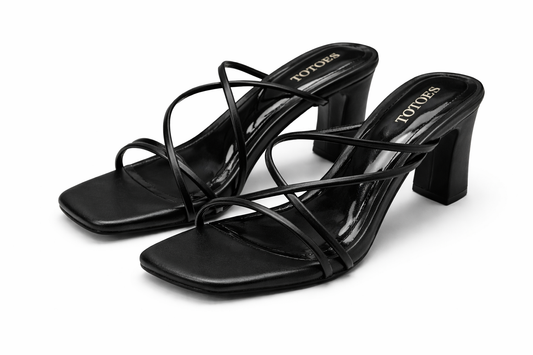TOTOES Noir Strappy Block Heel