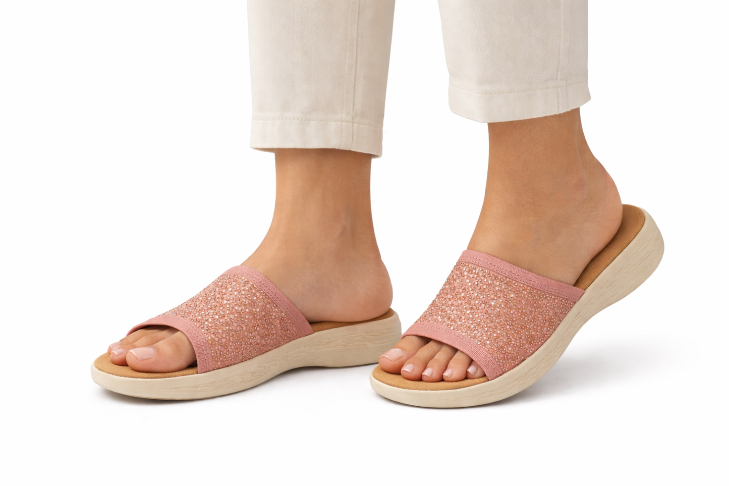 TOTOES Rhinestone Comfort Slide Sandals