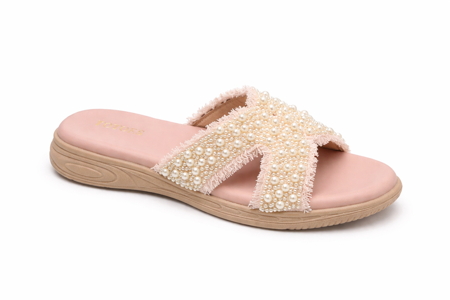 TOTOES Pearl Embellished Denim Comfort Slides