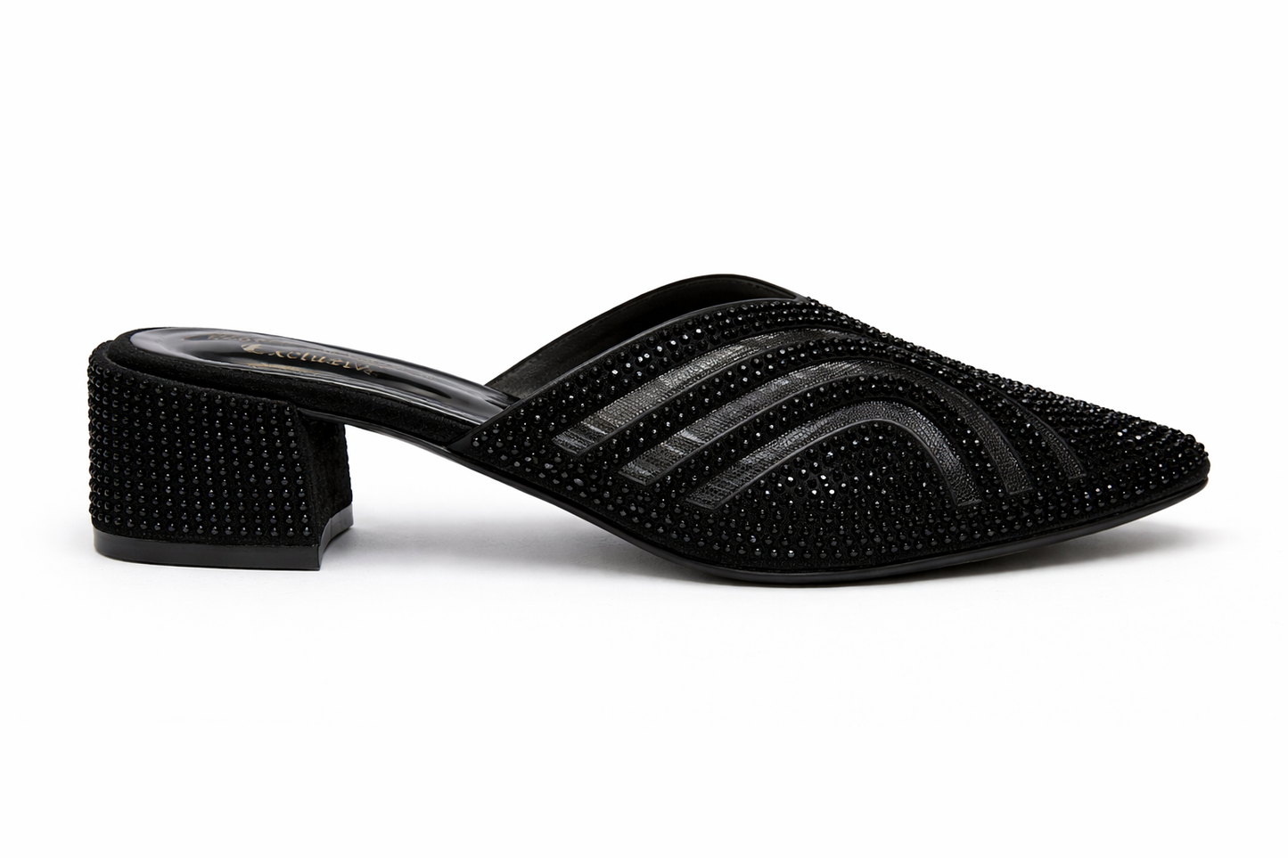 Midnight Spark Rhinestone Mule Heels