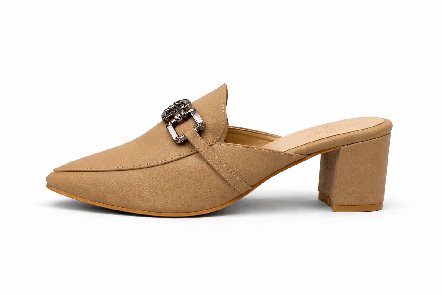 Elegant Beige Chain Detail Mule Heels