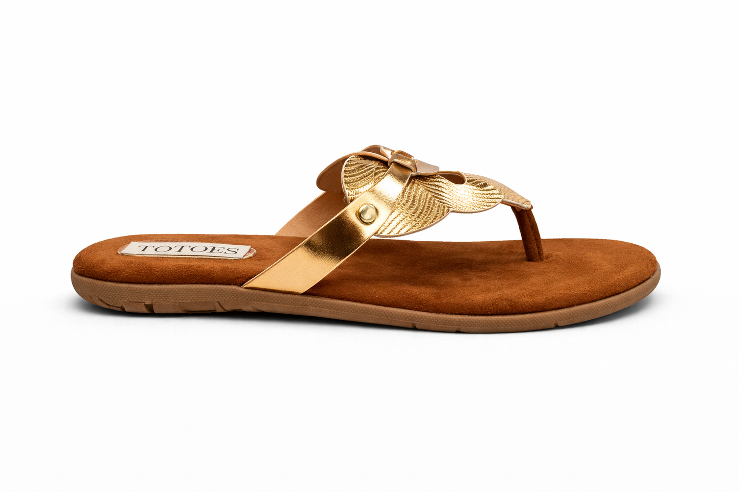 Women’s Gold Leaf Strap Brown Comfort Flat Sandal