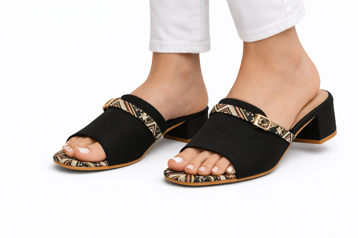 TOTOES Ethnic Strap Mule Heels