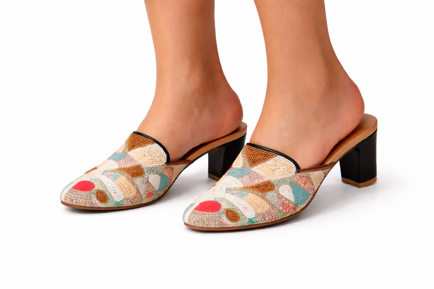 TOTOES Boho Beaded Mule Heels