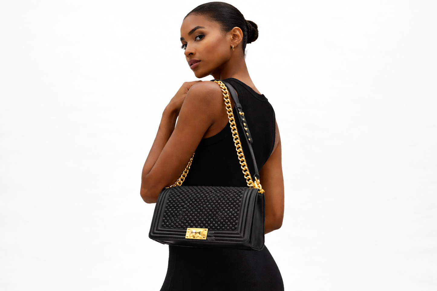 TOTOES Luxury Black Beaded Chain Handbag