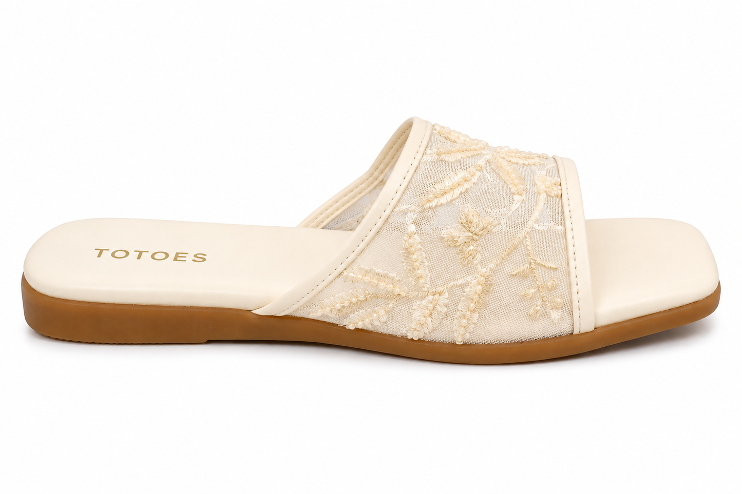TOTOES Women Embroidered Mesh Comfort Slide Flats