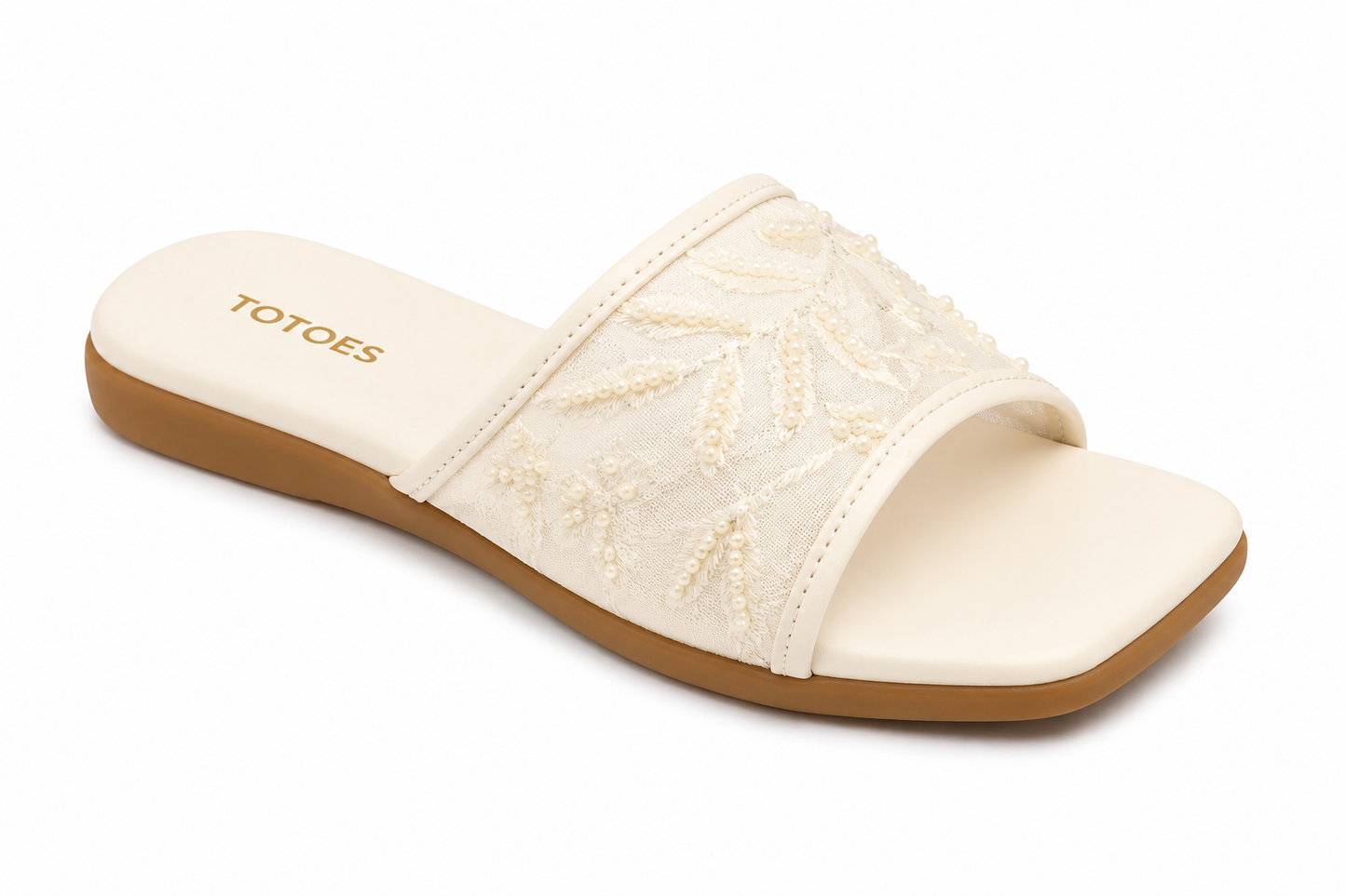 TOTOES Women Embroidered Mesh Comfort Slide Flats