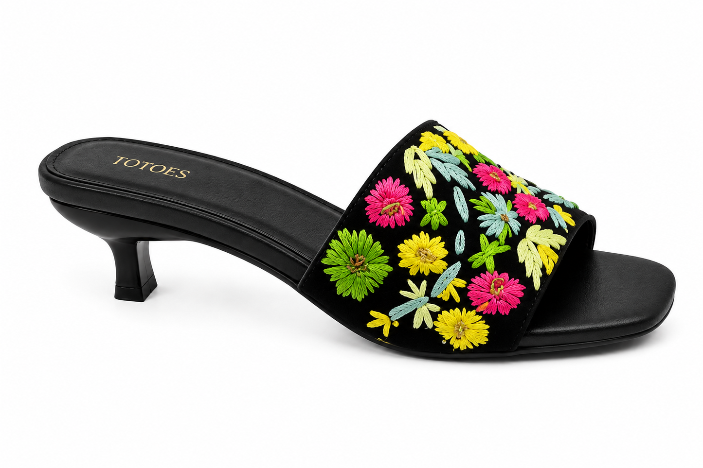 TOTOES Floral Embroidered Kitten Heel Slides