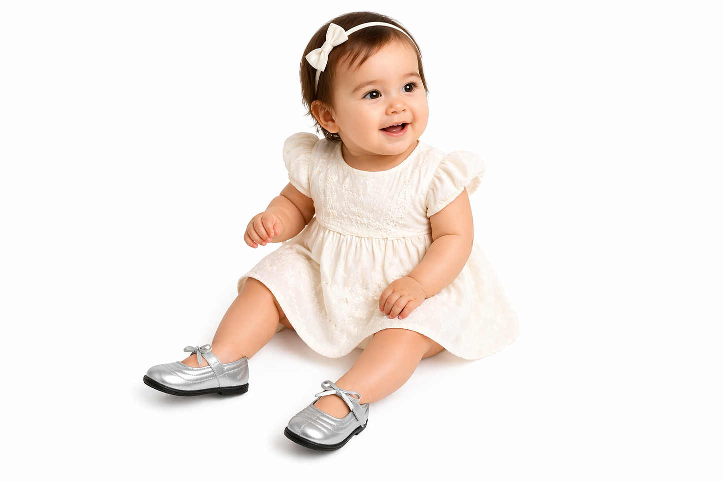 TOTOES Silver Bow Ballerinas