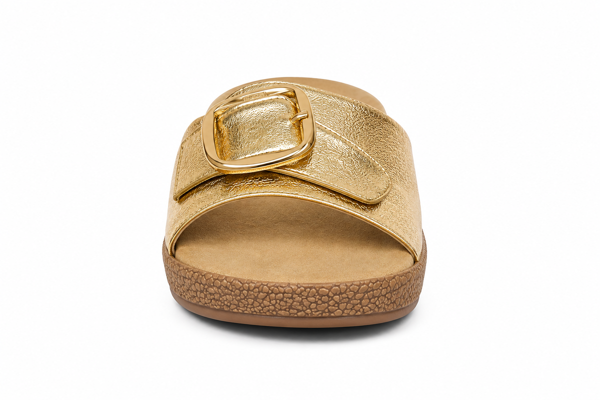 TOTOES Women’s Metallic Buckle Flat