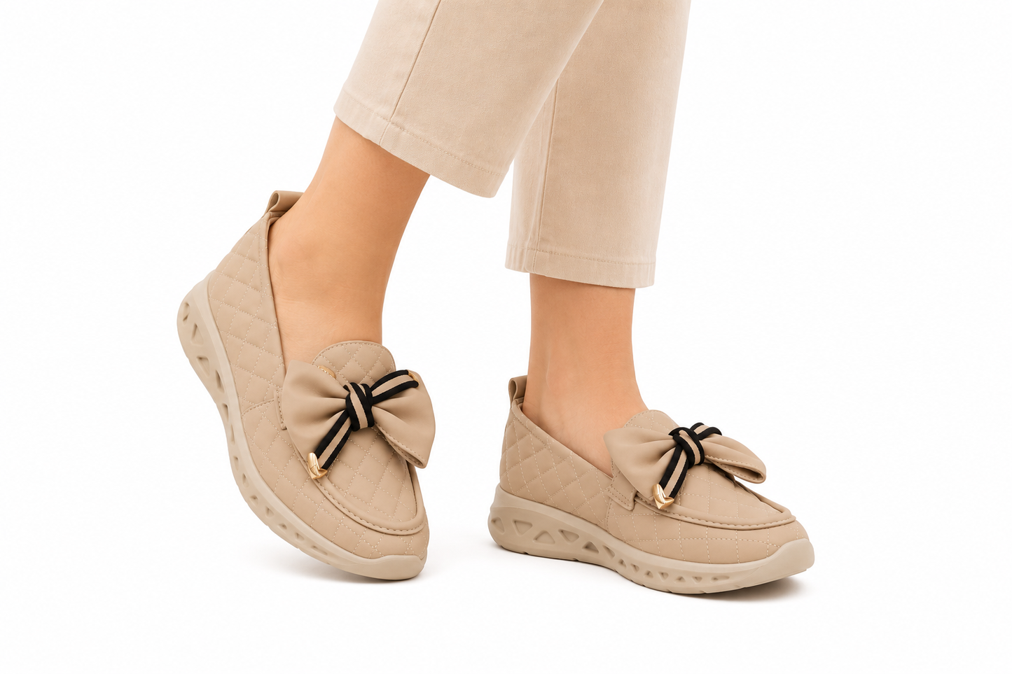 TOTOES Women’s Quilted Bow Comfort Wedge Loafers