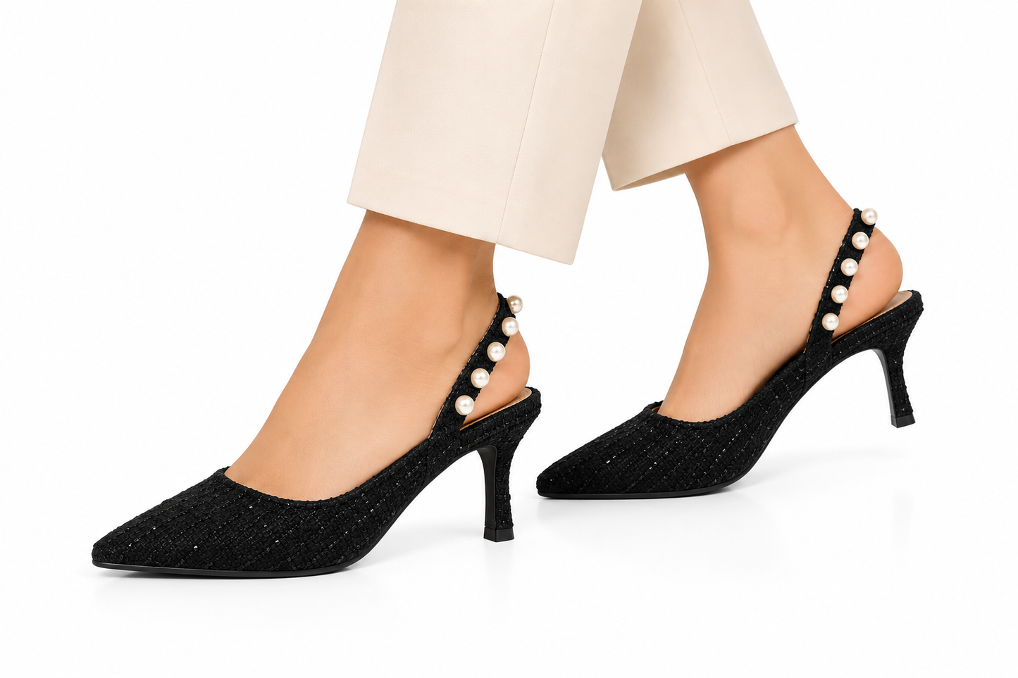 TOTOES Women's Pearl Slingback Kitten Heel