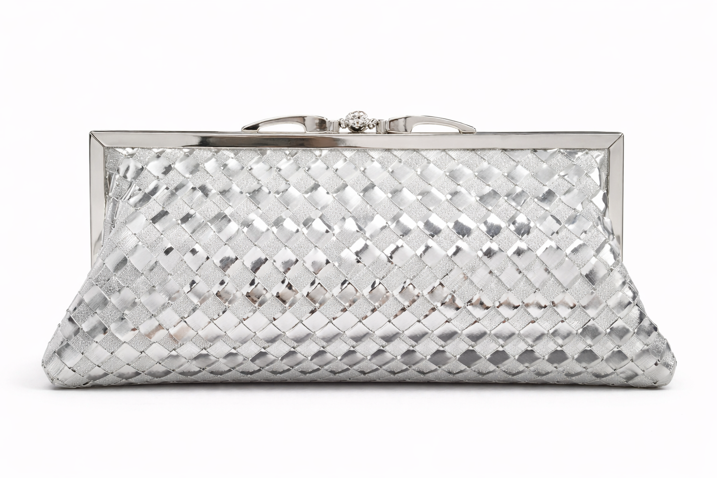 Luxury Silver Woven Clutch Bag for Women