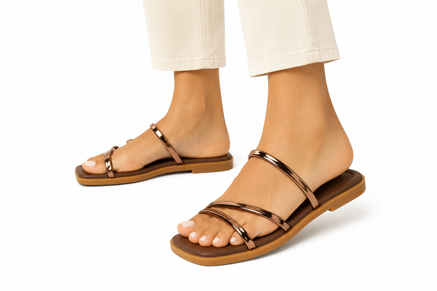 TOTOES Metallic Strap Flat Sandals