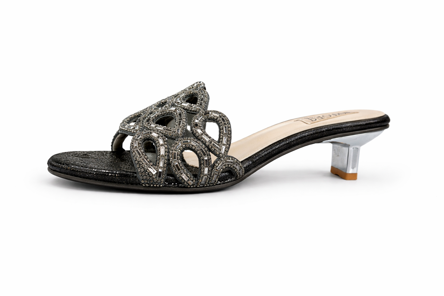 Women’s Embellished Kitten Heel Slip-On Sandal