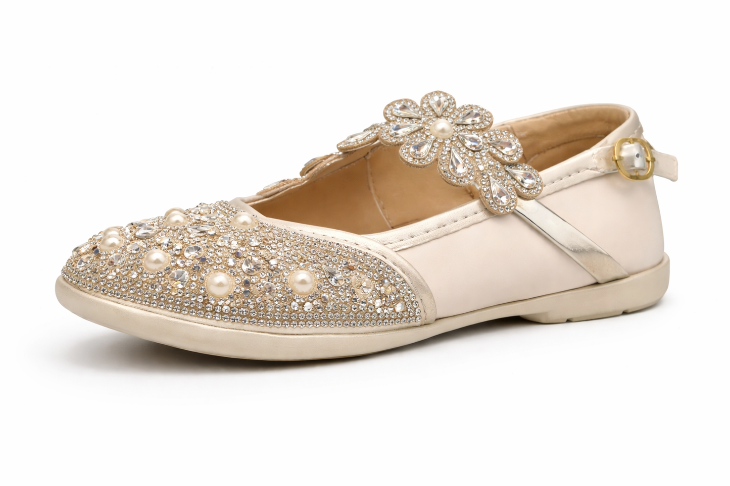 Girls Pearl Flower Party Flats