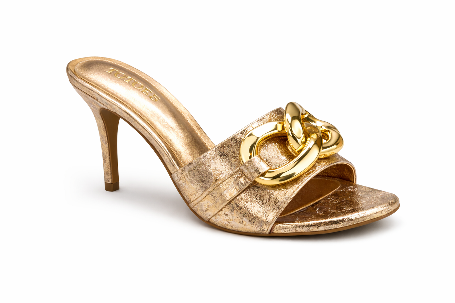TOTOES Metallic Chain Heel Mules