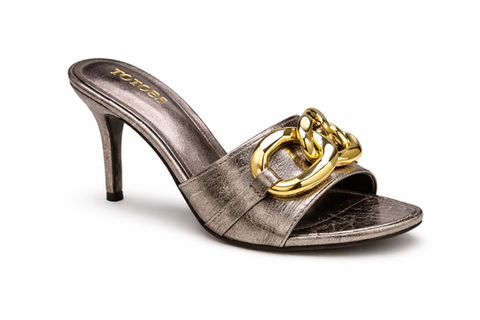 TOTOES Metallic Chain Heel Mules