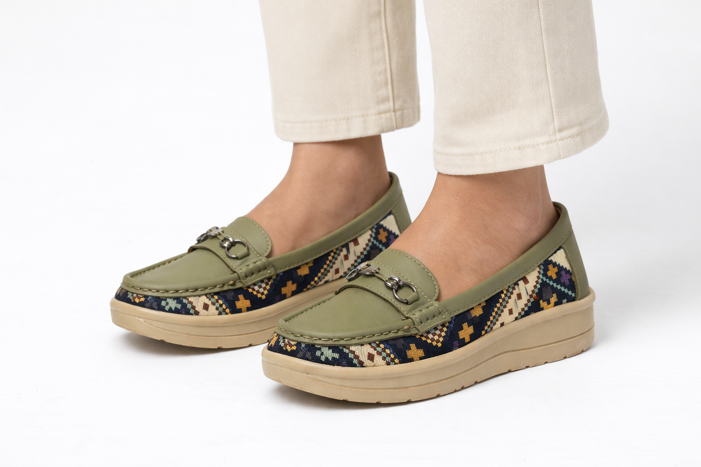 TOTOES Ethnic Pattern Platform Loafers