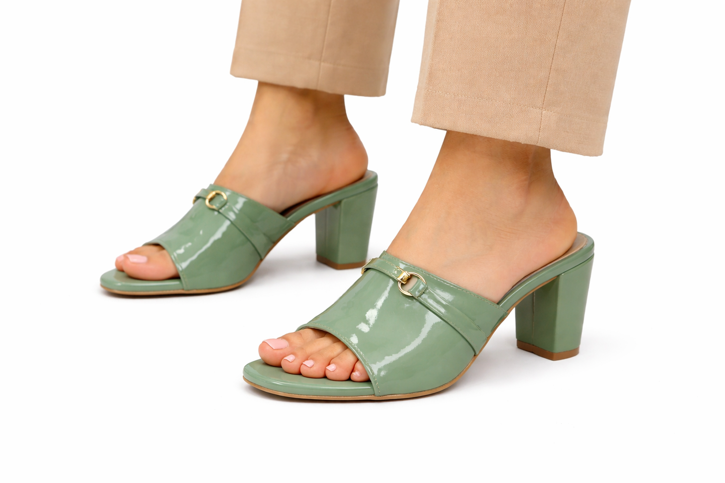 TOTOES Patent Block Heel Mule Sandals
