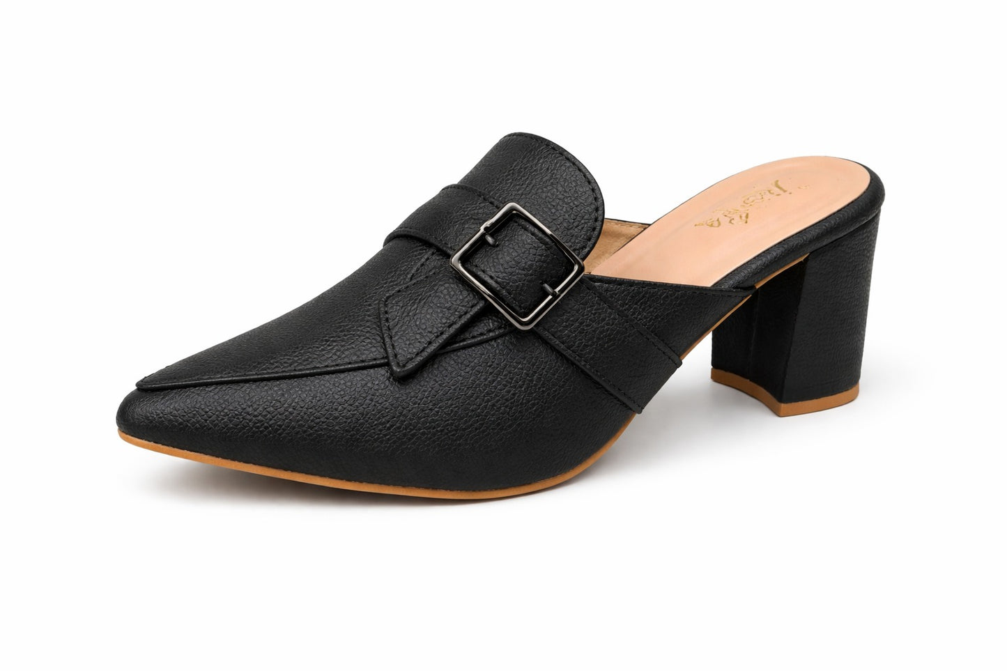 Blush Pink Buckle Mule Heels for Women