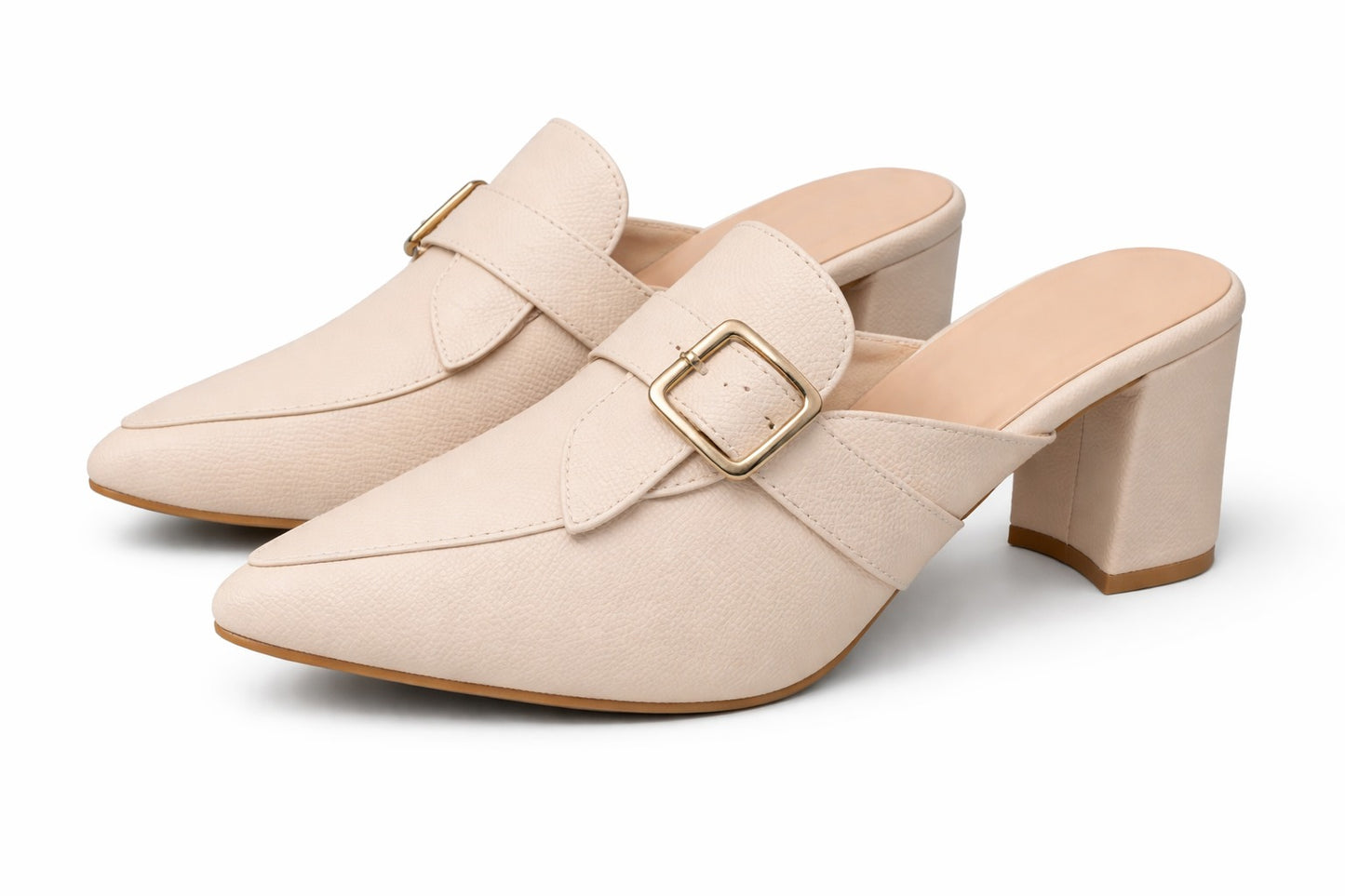 Blush Pink Buckle Mule Heels for Women