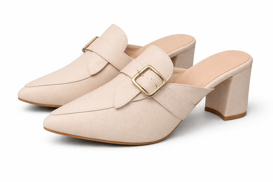 Blush Pink Buckle Mule Heels for Women